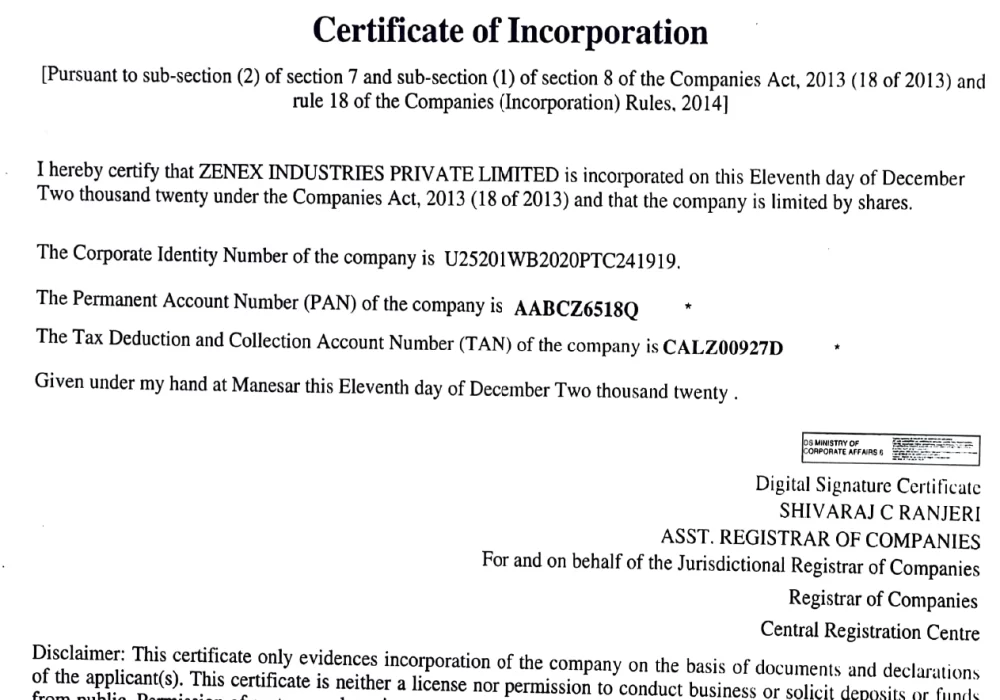 Certificate of Incorporation